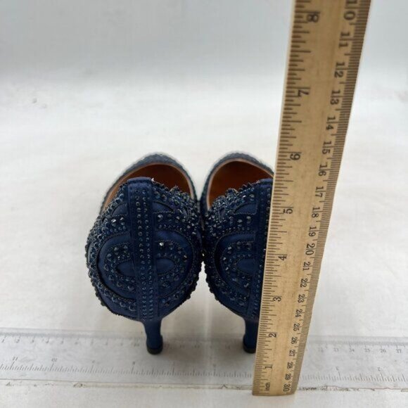 XYD Women's Pumps,Pointed Toe, D'Orsay Kitten Low Heels, Rhinestone Studs,Blue - Picture 7 of 8